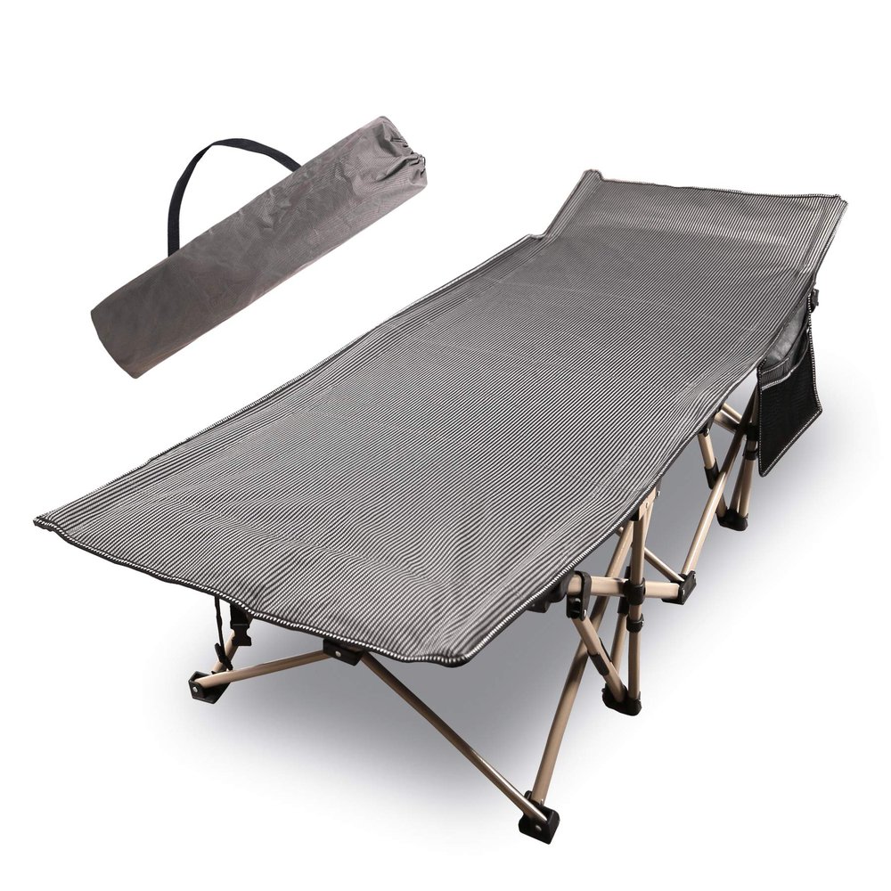 CAMPMOON Folding Camping Cots for Adults 500lbs, Heavy Duty Sturdy Portable Sleeping Cot for Camping Outdoor & Indoor, Travel Cot with Carry Bag, Double Oxford Fabric, Gray