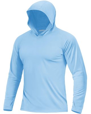 Boladeci Mens Summer Shirt Fishing Hoodies UPF 50+ Long Sleeve Sun Protection with Hood Cooling Shirts SPF UV Rash Guard Tops Blue M