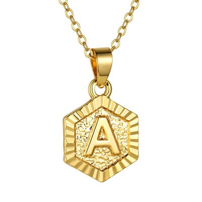 GoldChic 18K Gold Plated Letter A Necklace for Men Women Tiny Hexagon Charm Initial Pendant with 3mm Rolo Chain