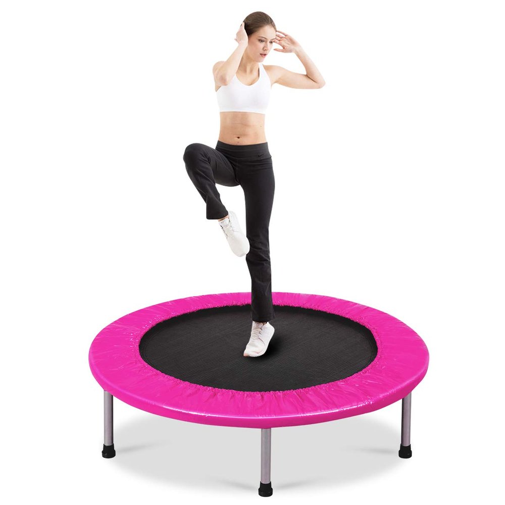 Giantex Mini Fitness Trampoline for Adults, 38 Inch Rebounder Trampoline, with Padding & Springs Elastic Safe for Indoor Outdoor Exercise Workout, Foldable Exercise Trampoline (Pink)
