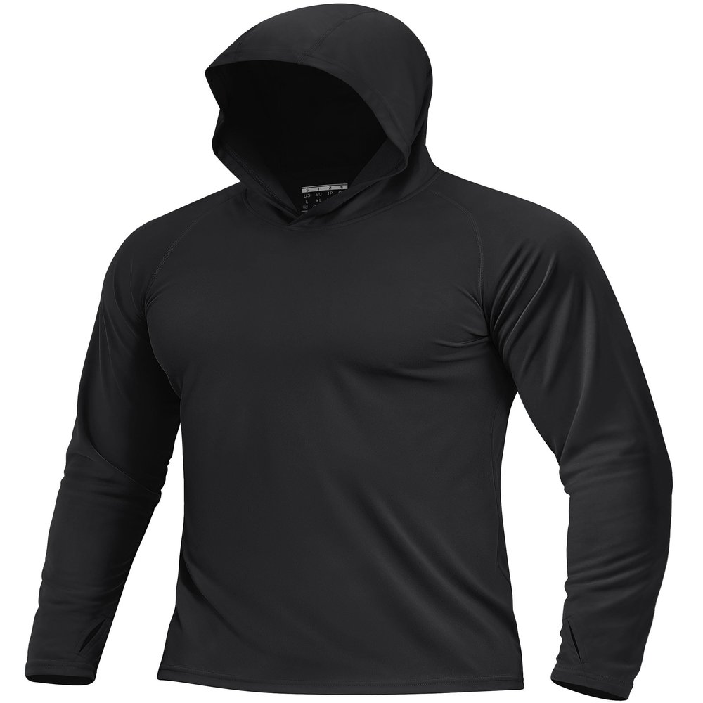 Boladeci Sun Protection Shirts for Men Fishing Hoodie UPF 50+ Long Sleeve Swim Shirts UV SPF Rash Guard Water Summer Fishing Gear Black XXL