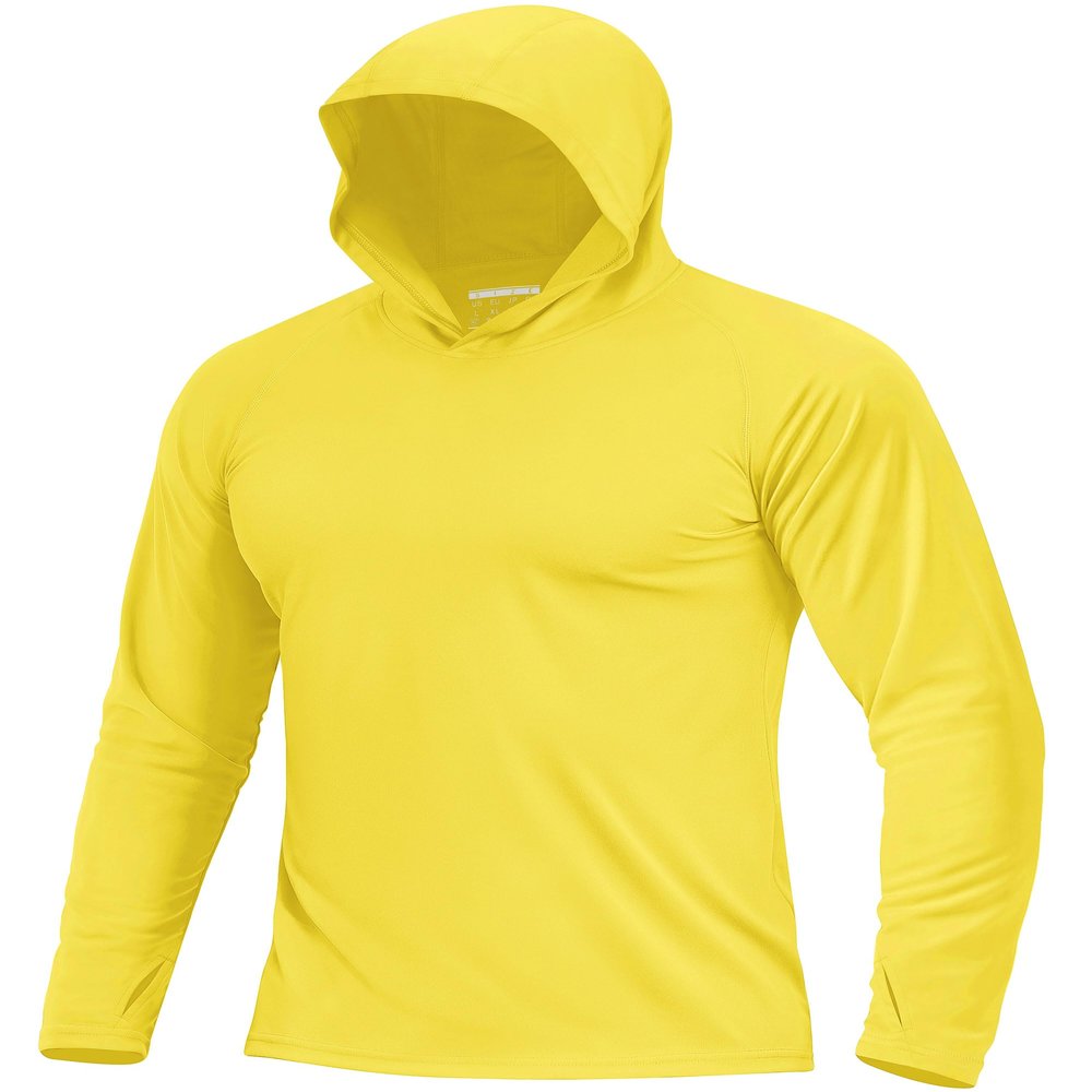 Boladeci Fishing Shirts for Men Sun Hoodie UPF 50+ Long Sleeve UV Protection Summer Lightweight Hoodies Shirts SPF Rash Guard UV Yellow S