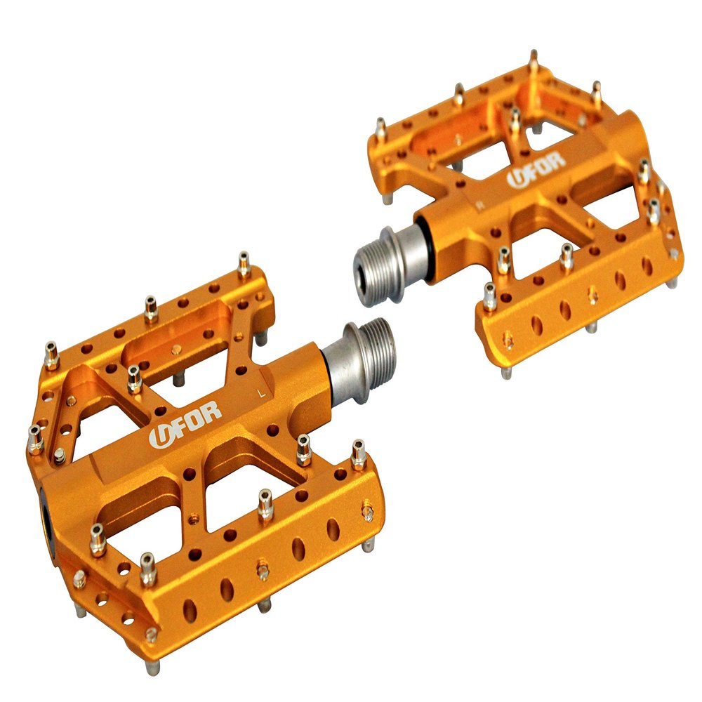 UFOR Thin & Durable Mountain Bike Pedals, Aluminum Alloy Platform MTB Pedals_Gold