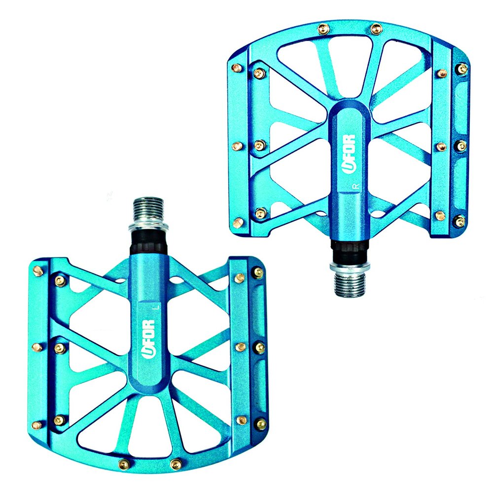 UFOR Mountain Bike Pedals, Aluminum Alloy Platform MTB Pedals, Short Axle_Blue
