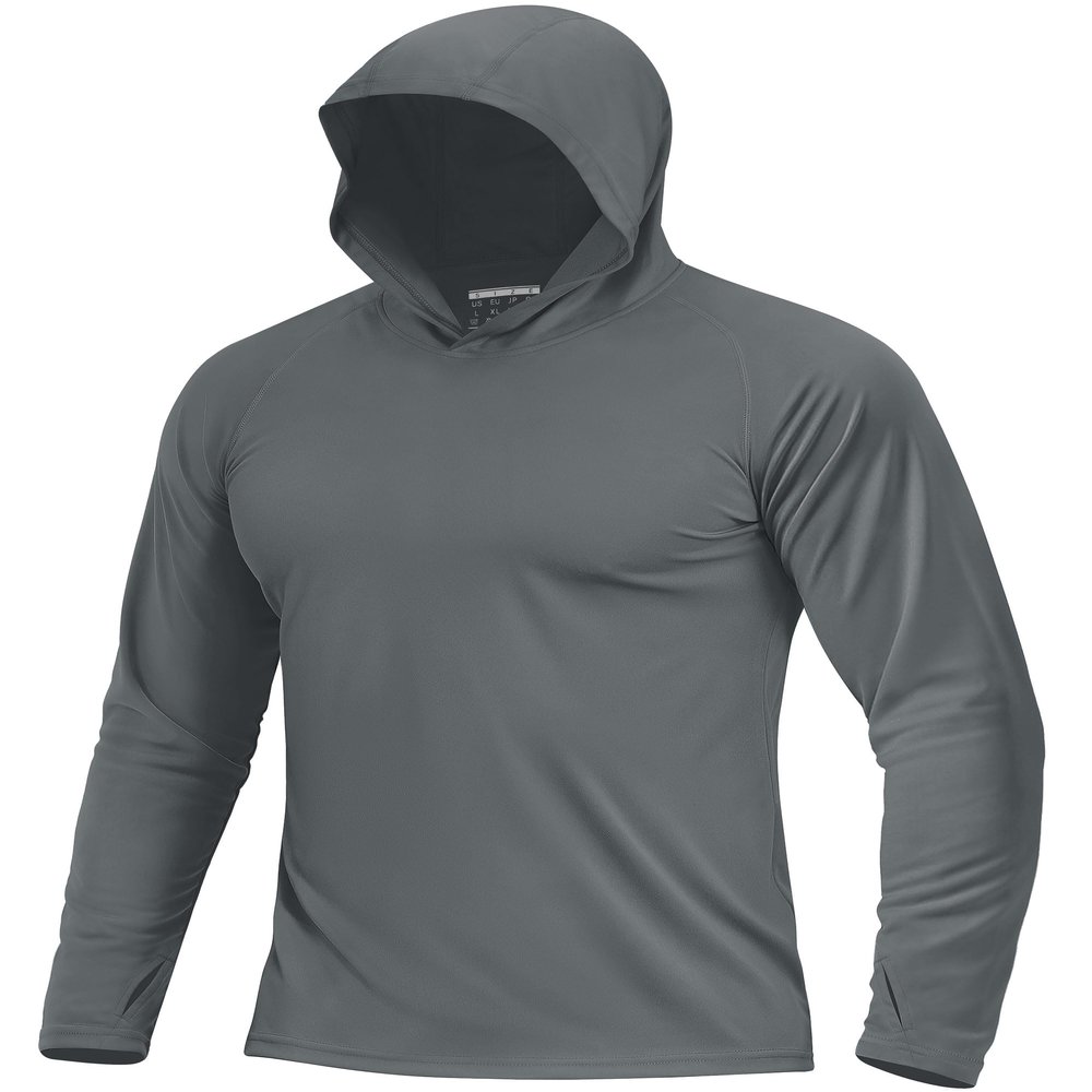 Boladeci Sun Fishing Hoodies for Men UPF 50+ Long Sleeve Shirts UV Protection Clothing Swim Shirts Summer Rash Guard Dark Gray L