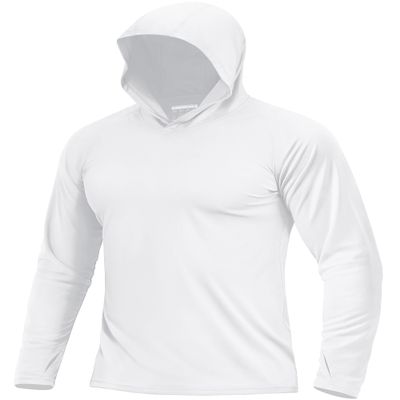 Boladeci Men's UPF 50+ Sun Protection Long Sleeve Swim Shirt Quick Dry Hooded T-Shirt for Fishing Hiking Swimming Surfing (White)