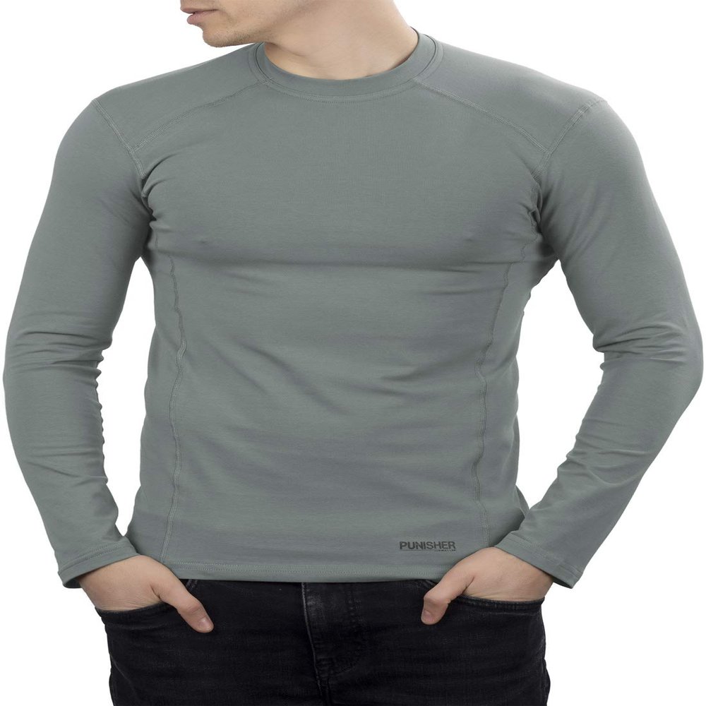 281Z Mens Military Stretch Cotton Long Sleeve T-Shirt - Tactical Hiking Outdoor Undershirt - Punisher Combat Line (Foliage Green, Medium)