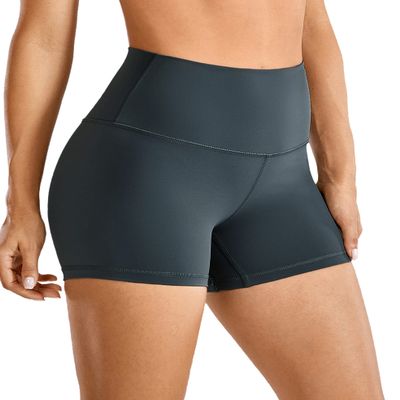 CRZ YOGA Women's Naked Feeling Biker Shorts - 4 Inches High Waist Yoga Workout Running Gym Spandex Melanite Large