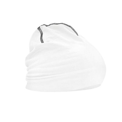 Beechfield Hemsedal Cotton Beanie - Bright Pull on Stretch Slouch hat Men/Women - White/Black