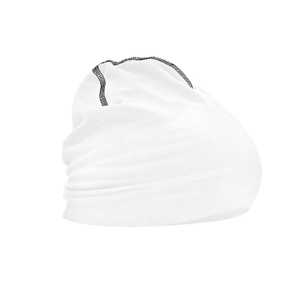 Beechfield Hemsedal Cotton Beanie - Bright Pull on Stretch Slouch hat Men/Women - White/Black