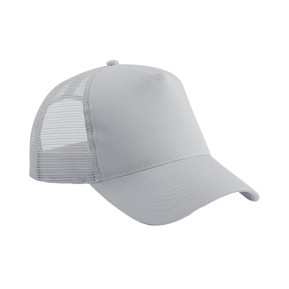 Beechfield Snapback Trucker Cap - Retro Style Unisex Mesh Summer Baseball hat - Light Grey/Light Grey