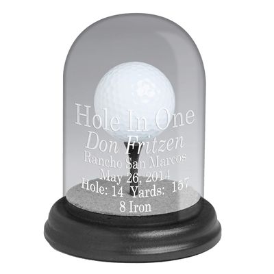 Glass Dome with Tee Golf Hole-in-One Trophy~Two Color Options~Sandcarved Engraving~Display Your Golf Ball