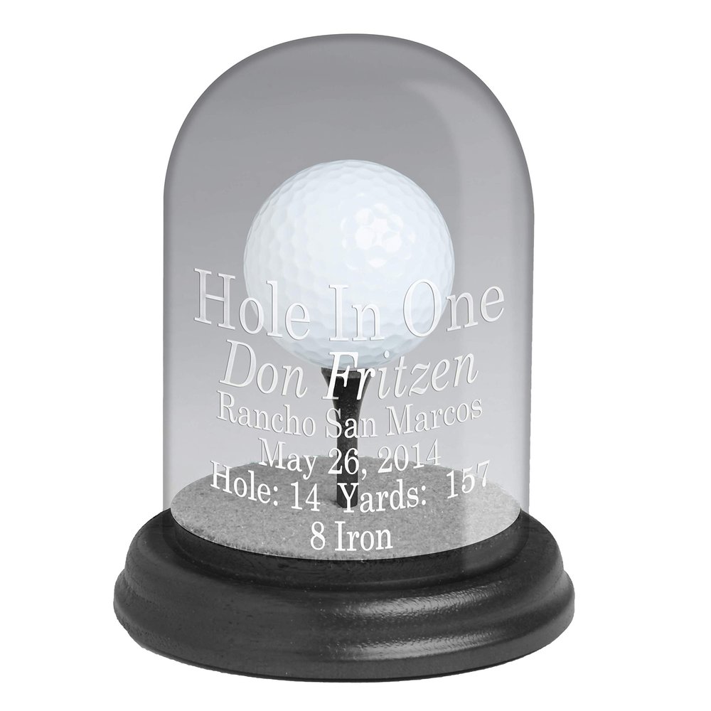 Glass Dome with Tee Golf Hole-in-One Trophy~Two Color Options~Sandcarved Engraving~Display Your Golf Ball