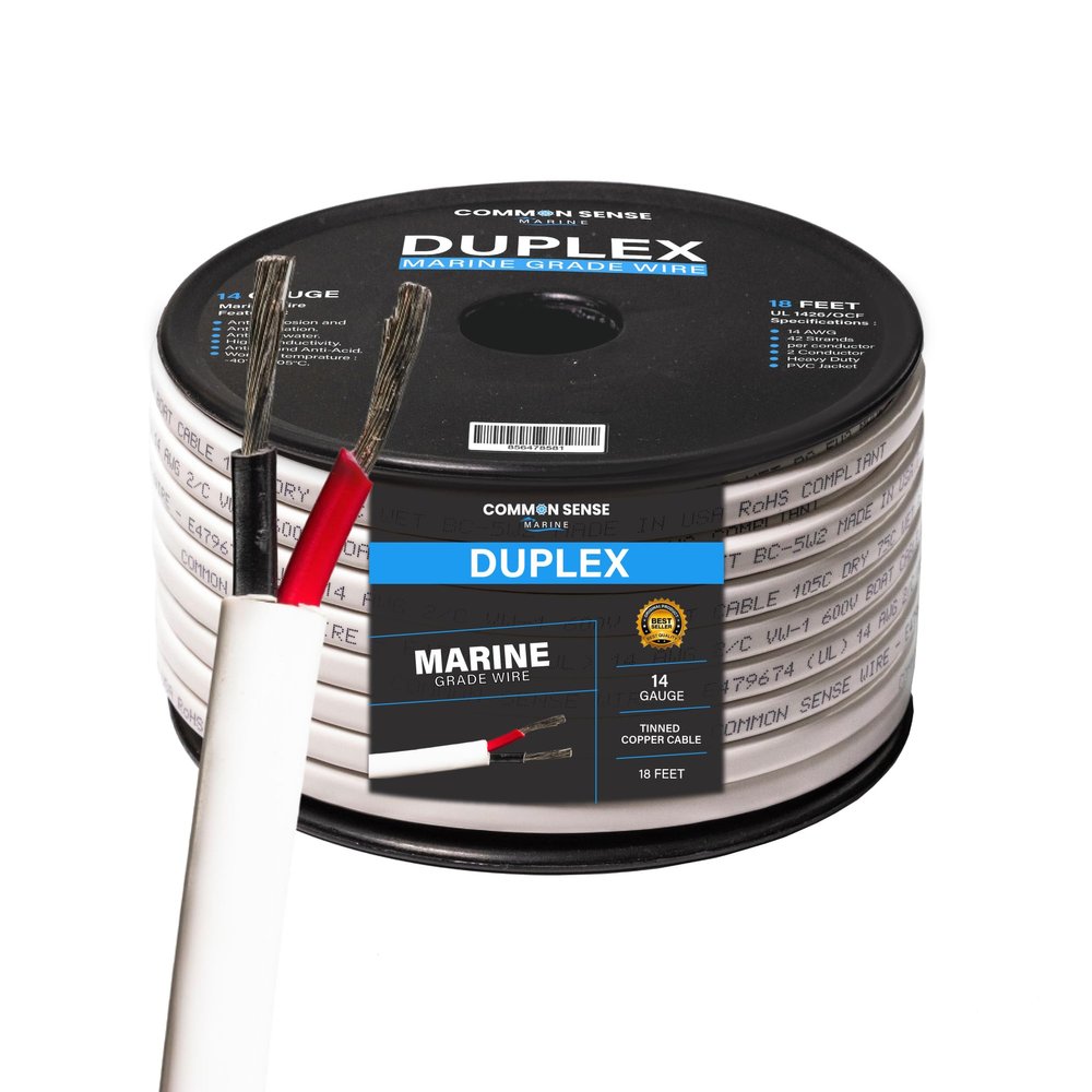 14 Gauge 2 Conductor Marine Wire - 18 ft Duplex Flat Marine Grade Wire Tinned Copper Oxygen-Free Insulated - 14/2 AWG UL 1426 Standard PVC Wire for Boat, Automotive, Speakers, Camper & Trailers