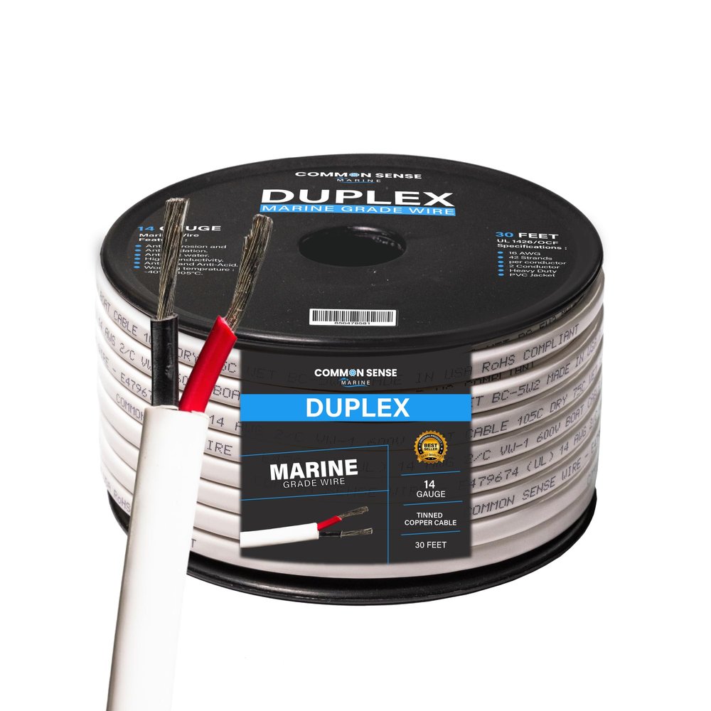 14 Gauge 2 Conductor Marine Wire - 30 ft Duplex Flat Marine Grade Wire Tinned Copper Oxygen-Free Insulated - 14/2 AWG UL 1426 Standard PVC Wire for Boat, Automotive, Speakers, Camper & Trailers