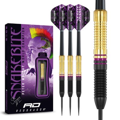 RED DRAGON Peter Wright Snakebite World Champion 2020 Brass Edition Darts Set Including Flights and Stems