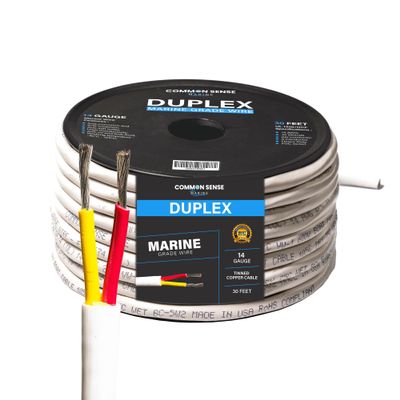 14 Gauge 2 Conductor Marine Wire - 30 ft Duplex Round Marine Grade Wire Tinned Copper Oxygen-Free Insulated - 14/2 AWG UL 1426 Standard PVC Wire for Boat, Automotive, Speakers, Camper & Trailers