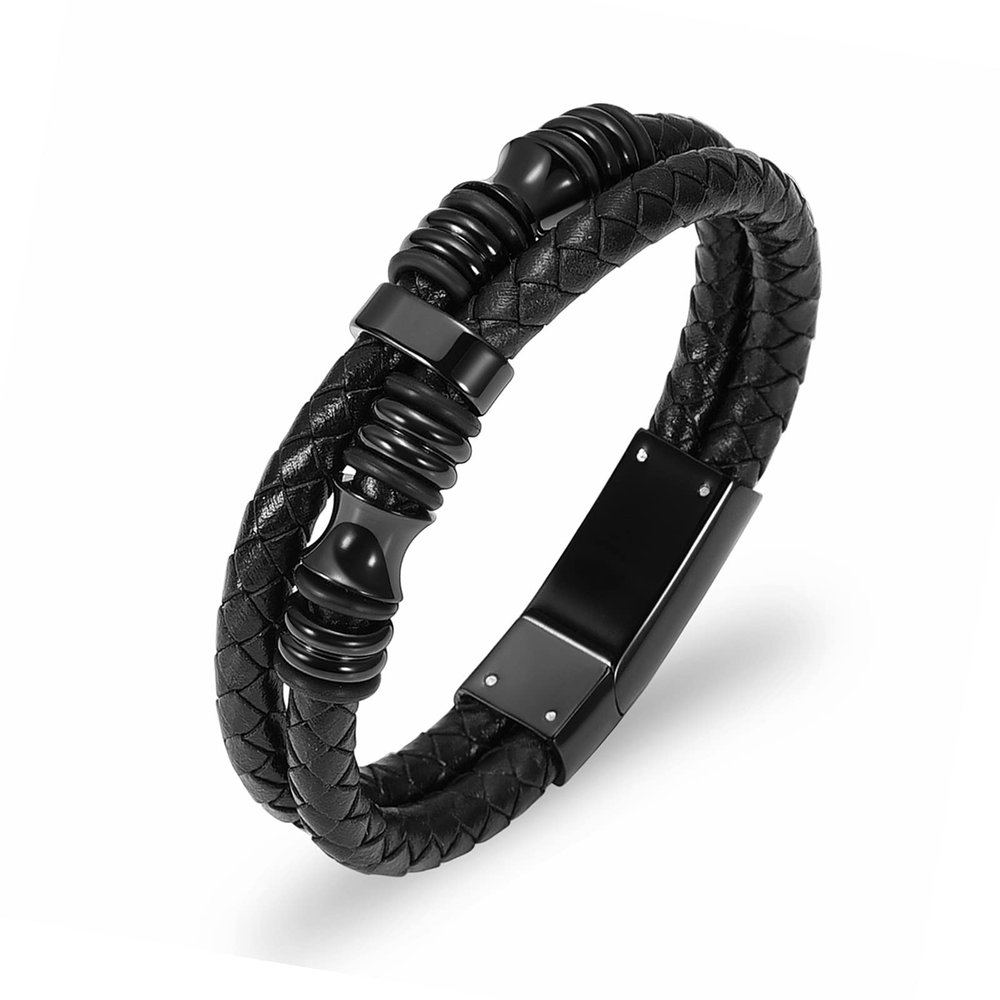 constantlife Cremation Bracelet for Ashes for Women Men Memorial Urn Jewelry Stainless Steel Braided Leather Wristband Cuff Bangle Keepsake (B-Black-22cm)