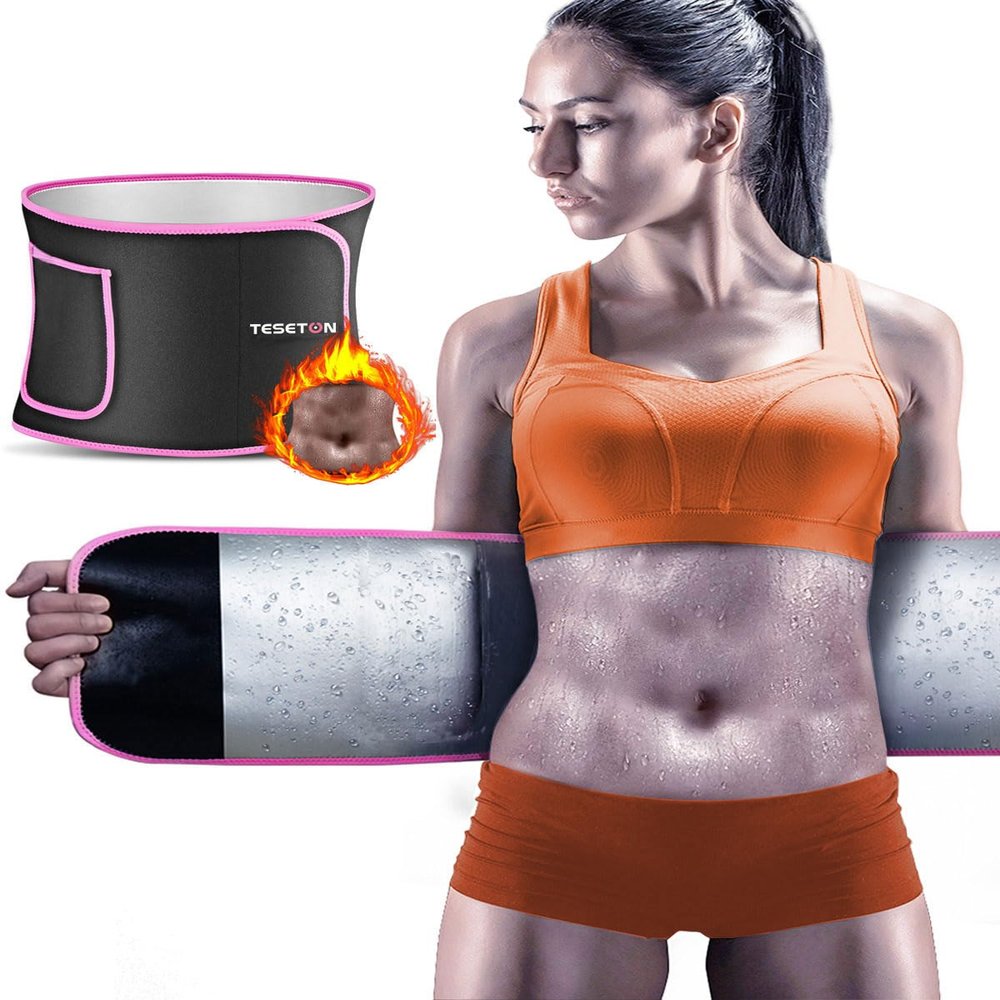 TESETON Sweat Band Waist Trainer for Women, Wasit Trimmer for women Men, Sweat Belt, Wraps Waist Trainer for Belly Fat, Stomach Sauna Sweat Band for Men Sport Fitness 01 Pink S
