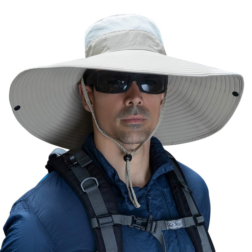 6" Wide Brim Sun Protection Hat Outdoor Unisex Bucket Hats for Hiking Beach Fishing Safari Garden Lawn Yard Work Kayaking B2-Beige