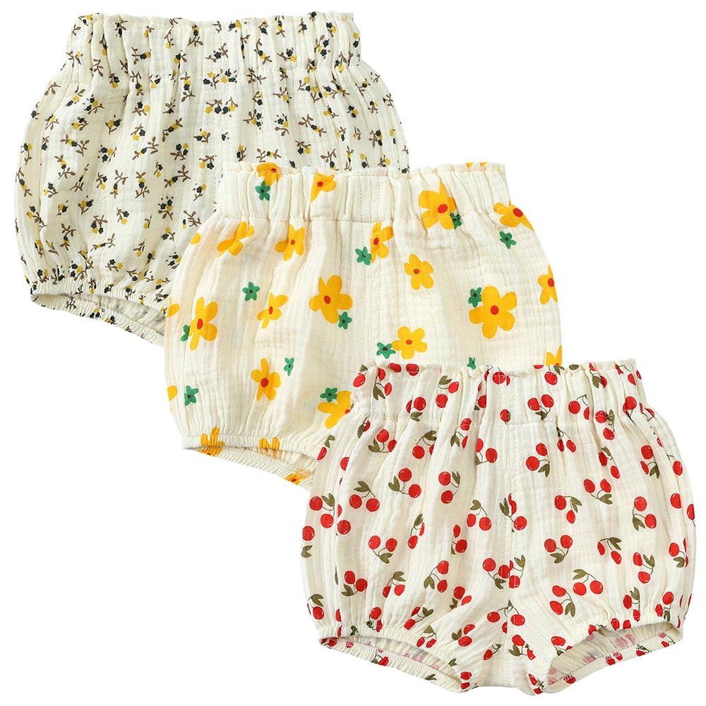 3PC Infant Shorts Set Toddler Newborn Baby Girls Boys Pants Cotton Linen Cute Floral Bloomers Summer Triangle Outfit 2-3 Years