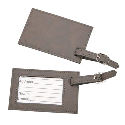 4 3/8" Gray Vegan Leatherette Rectangular Luggage Tag