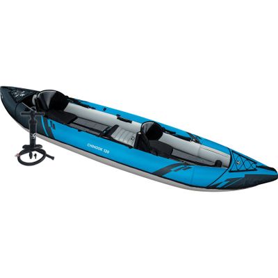 AQUAGLIDE Chinook 120 Inflatable 12' Foot Kayak Kit Packable for Adults Family Friendly Pet Adaptable 1 or 2 Riders Blow Up Recreational Kayaking for Angler Fishing Hunting