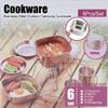 Stainless Steel Camping Cookware,6Pcs/Set Outdoor Cam Cookware Utensils Family Cook Set Outdoor Cooking Equipment Portable Frying Pan Cups Pot Tableware for Picnic Cam Backpacking(Silver) view 3