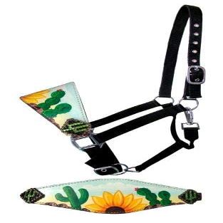 Showman Bronc Halter w/Sunflower & Cactus Leather Noseband