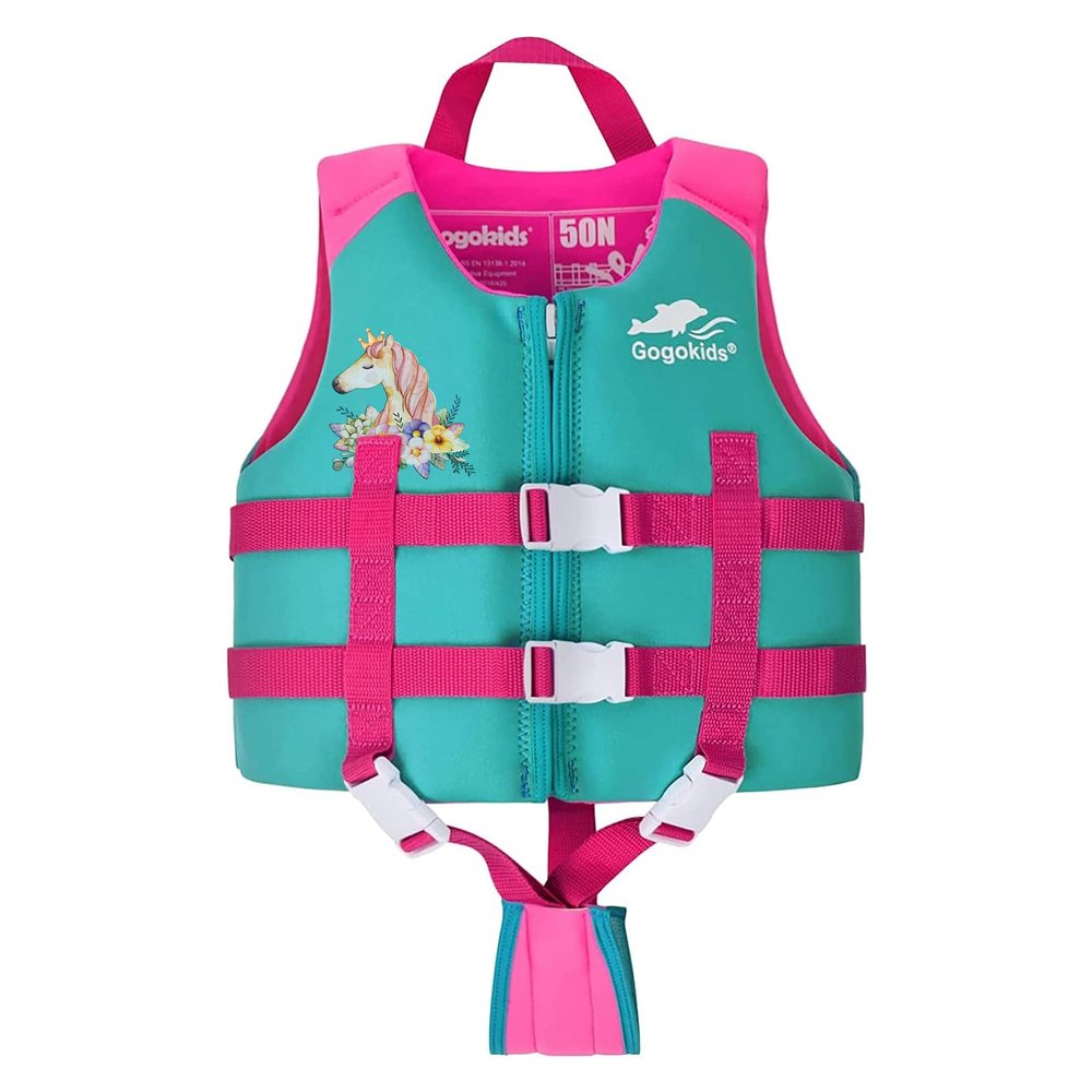 Gogokids Toddler Swim Vest, Premium Kids Swimming Jacket for 30-40-50-60-70 Lbs Girls and Boys, Floaties Vest Swimming Aid with Dual Adjustable Safety Strap for 2-9 Years in Pool/Puddle/Beach