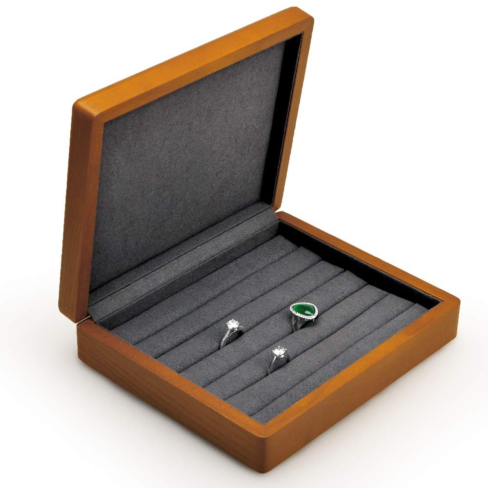 Oirlv Solid Wood Ring Jewelry Box Organizer Earrings Jewelry Drawer Organizer Tray with Lid (Grey)