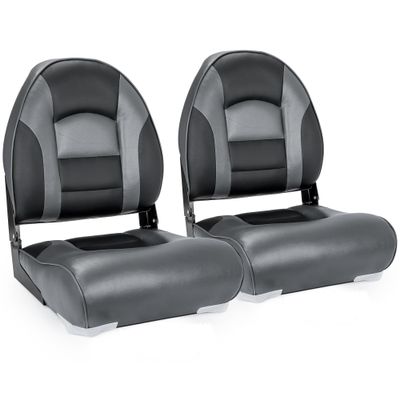 NORTHCAPTAIN Deluxe A Pair of Marine High Back Folding Fishing Boat Seat,Stainless Steel Screws Included,Charcoal/Black(2 Seats)