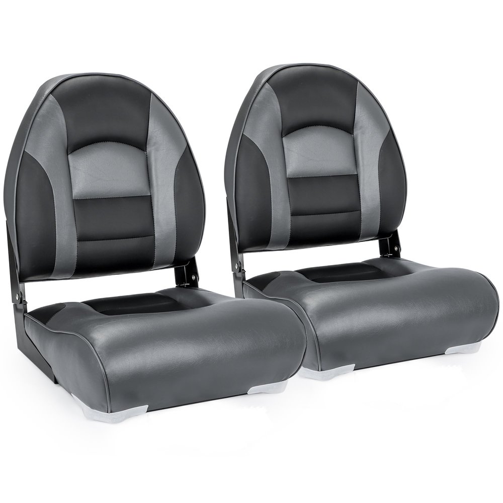 NORTHCAPTAIN Deluxe A Pair of Marine High Back Folding Fishing Boat Seat,Stainless Steel Screws Included,Charcoal/Black(2 Seats)