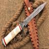 HUNTEX Unique Custom Handmade Hand Forged Twist Pattern Damascus Steel 12 Inch Long Full Tang Camel Bone Handle Razor Sharp Hunting Camping Dagger Knife with Genuine Leather Sheath view 2