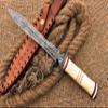 HUNTEX Unique Custom Handmade Hand Forged Twist Pattern Damascus Steel 12 Inch Long Full Tang Camel Bone Handle Razor Sharp Hunting Camping Dagger Knife with Genuine Leather Sheath view 3