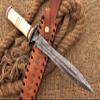 HUNTEX Unique Custom Handmade Hand Forged Twist Pattern Damascus Steel 12 Inch Long Full Tang Camel Bone Handle Razor Sharp Hunting Camping Dagger Knife with Genuine Leather Sheath view 4