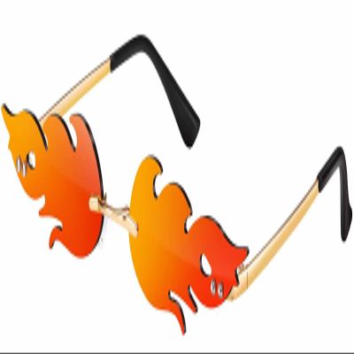 GTREW Sunglasses Trending Flame Rimless Eyewear Small Face Narrow Wave Shape Glasses Vintage Mens Womens Sun Glasses Metal Frame, Red, 138x70mm