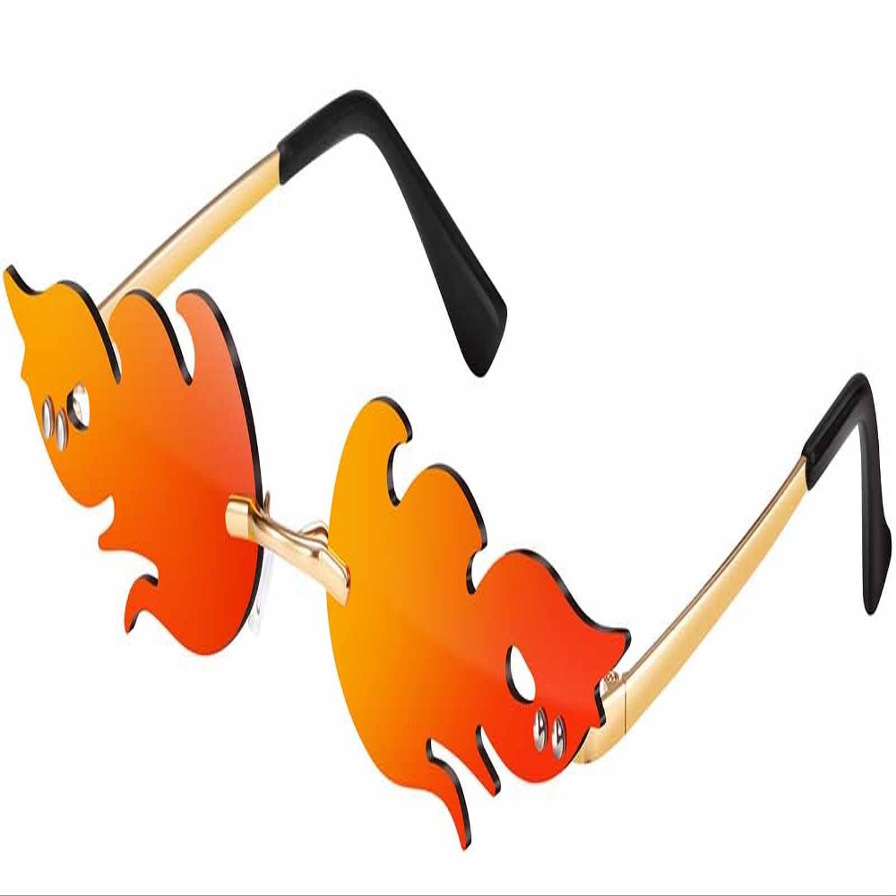 GTREW Sunglasses Trending Flame Rimless Eyewear Small Face Narrow Wave Shape Glasses Vintage Mens Womens Sun Glasses Metal Frame, Red, 138x70mm