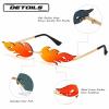 GTREW Sunglasses Trending Flame Rimless Eyewear Small Face Narrow Wave Shape Glasses Vintage Mens Womens Sun Glasses Metal Frame, Red, 138x70mm view 3