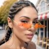 GTREW Sunglasses Trending Flame Rimless Eyewear Small Face Narrow Wave Shape Glasses Vintage Mens Womens Sun Glasses Metal Frame, Red, 138x70mm view 4