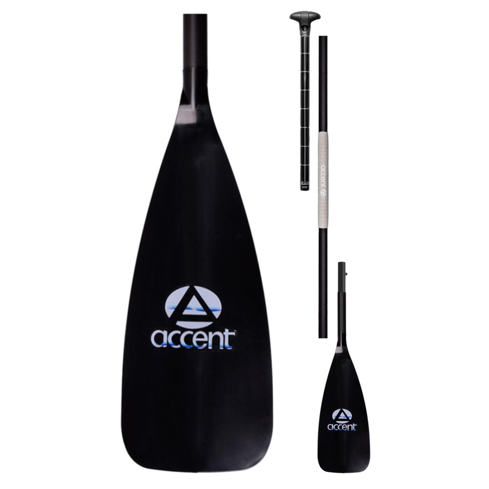 Accent Paddles Advantage Carbon 3-Piece SUP Adjustable 70in-86in LeverLock Handle 8-Degree Bent Carbon Reinforced Nylon Blade Carbon Shaft Advantage Grip Technology