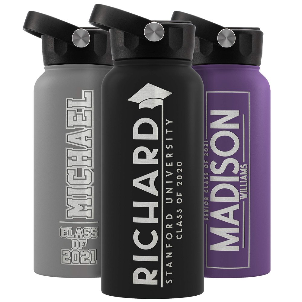 Graduation Gifts, Water Bottle Personalized with Straw Lid - 32 oz - Black | Custom Water Bottle w Text - Insulated Double Wall - High School, College, Class of 2025 | 9 Color - Congrats Grad