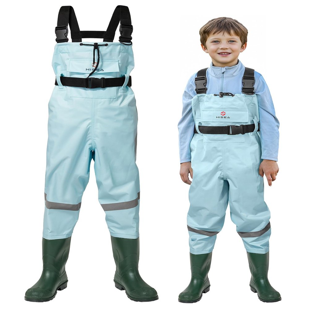 HISEA Kids Chest Waders Nylon/PVC Youth Fishing Waders for Toddler & Children Waterproof Hunting Waders with Boots & Reflect Safety Band