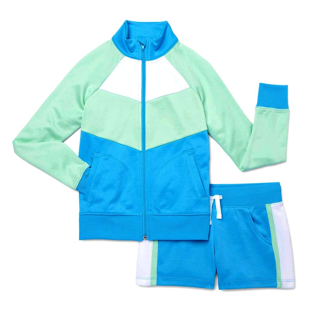 Avia Girl's Performance Zip-Up Jacket and Shorts, 2-Piece Track Set (Aqua Wave, 2XL (XXL, 18))