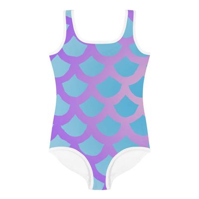 Mermaid Print Kids Swimsuit, Size 6 Blue, Purple