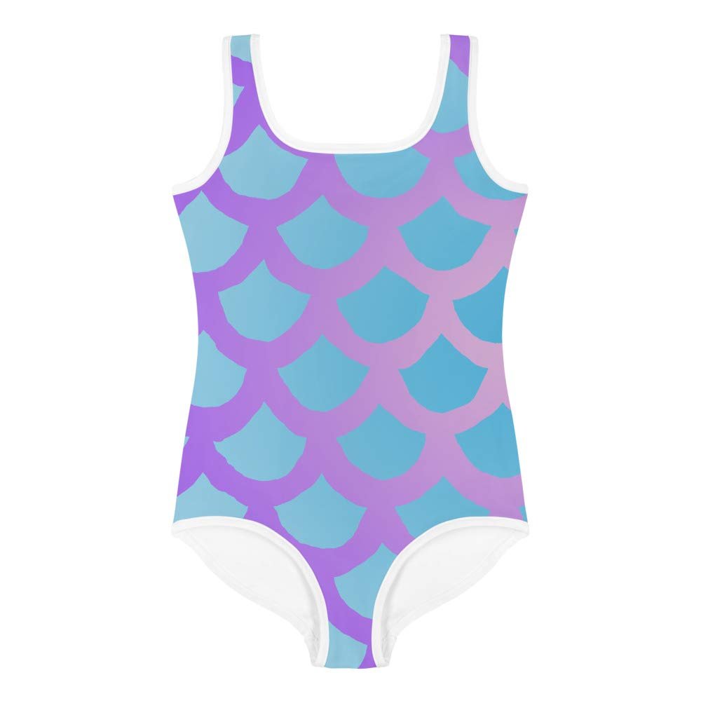 Mermaid Print Kids Swimsuit, Size 6 Blue, Purple