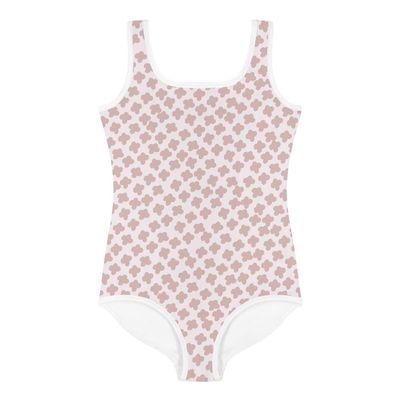 Peachy Pink Flowers Kids Swimsuit, Size 6X (Medium)
