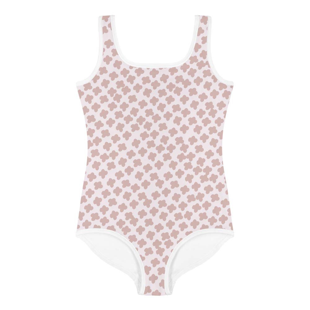 Peachy Pink Flowers Kids Swimsuit, Size 6X (Medium)