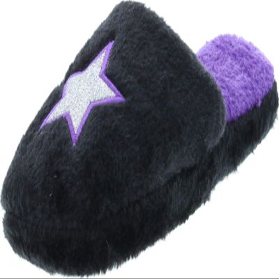 Static Footwear Girls Fluffy Slip On Warm House Slippers,Black Star,2/3