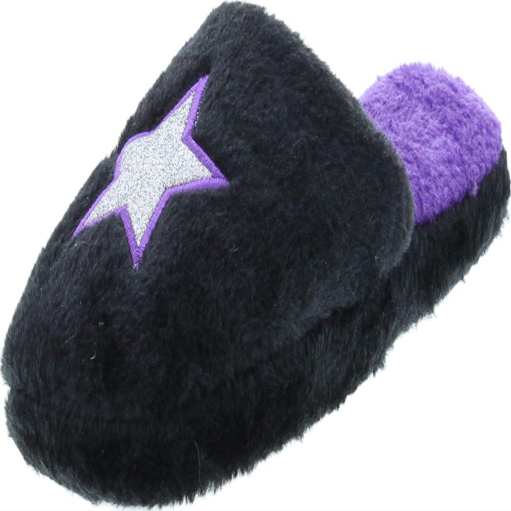 Static Footwear Girls Fluffy Slip On Warm House Slippers,Black Star,2/3